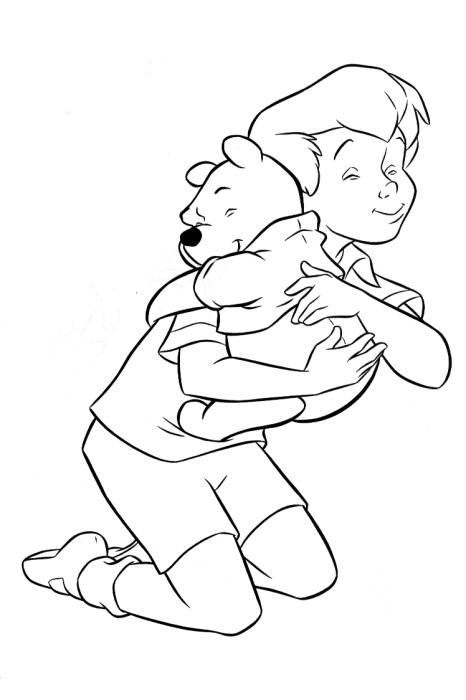 coloriage winnie fait un calin a l enfant